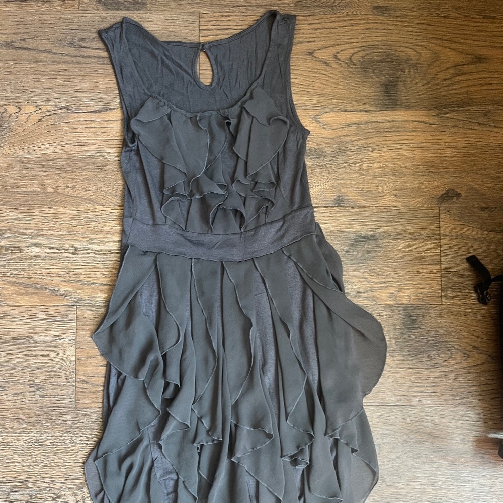 Anthropologie grey ruffle dress